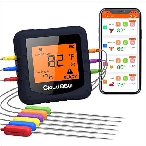 Cloud BBQ 500FT Digital Meat Thermometer Wireless Thermometer with Multy Probes Bluetooth Thermometer Kitchen Thermometer for Smoker Grilling Oven