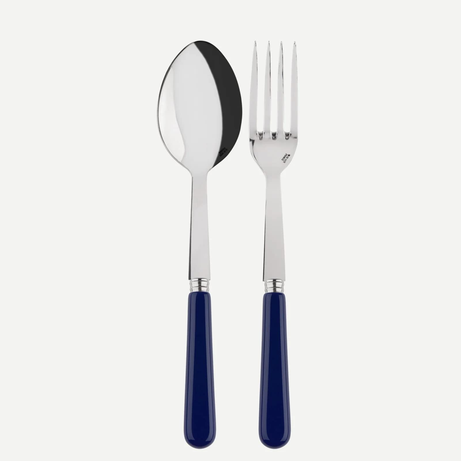 SABRE PARIS - Ensemble de couverts de service, 2 pièces - Pop - Grande fourchette & cuillère de service - Acier inoxydable & acrylique - Passe au lave-vaissage - Bleu marine