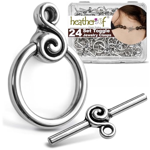 Heathers cf Toggle Jewelry Clasps Durable Quality Antique Swirling Silver Finish Toggle Clasps & Closures for Necklace Bracelet & Charms Ideal for DIY & Jewelry Making Medium (Set of 24)