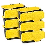 HOMZ 6-Pack Durabilt Tote, Heavy Duty Plastic Storage Bins with Lids, 15 Gallon, Black/Yellow - Stackable Organizing Containers for Home, Garage, and Office