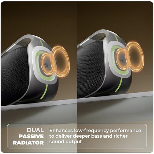 Image of Zebronics 2026 Launch 60W Bluetooth Speaker, Upto 6Hrs Playback, Dual 78mm Drivers, Dual Passive Radiators, Multicolor LED Light, TWS, BT v5.3, USB, AUX, Type-C (Sound Feast 270, Grey & Orange)