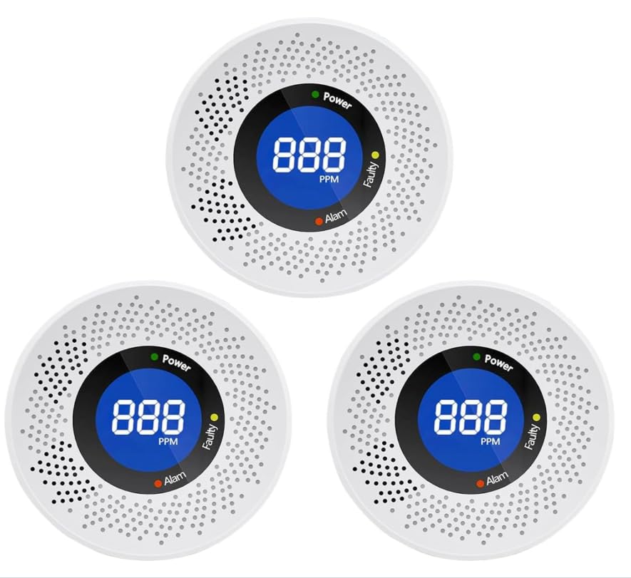3-Pack Carbon Monoxide Detector, Carbon Monoxide Alarm with LCD Display & Low Battery Warning, 85dB Loud Carbon Monoxide Alarms for Home, Car & Motorhome – Battery Operated, Easy to Install