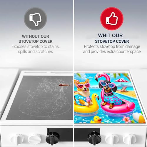 Image of HOMETITUTE Summer Stove Top Cover 28x20 Cute Pool Dogs Heat Resistant