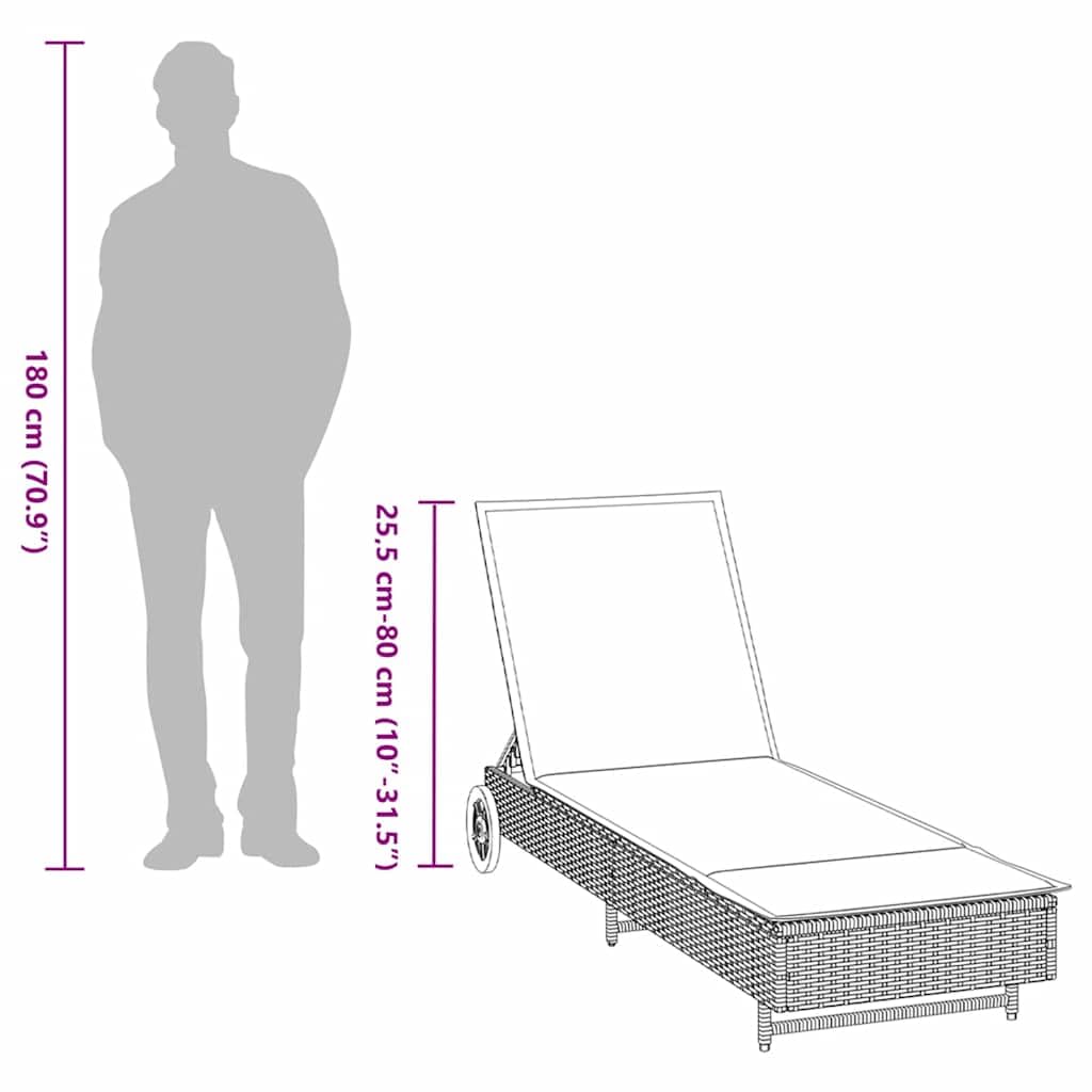 vidaXL Lettino Prendisole con Ruote e Cuscino Polyrattan Grigio Chiaro