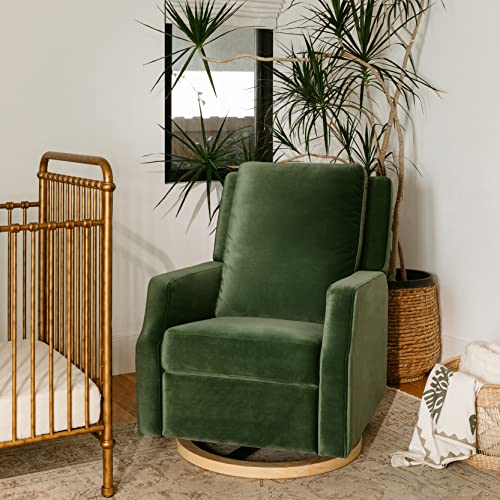 Namesake Crewe Recliner And Swivel Glider In Forest Green Velvet With Light Wood Base, Greenguard Gold Certified #TOP2