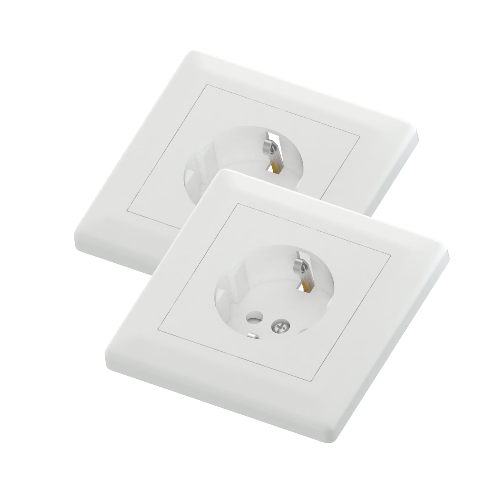 Temolink Euro Classic 1 Fach Steckdose 2 Stück, 1 Schuko Unterputz Wandsteckdose, 250V 16A, 84 x 84 mm Steckdosen, Weiß