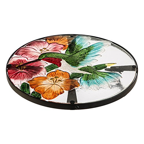 Cedar Home Side Table Outdoor Garden Patio Metal Accent Desk With Round Hand Painted Glass #TOP7