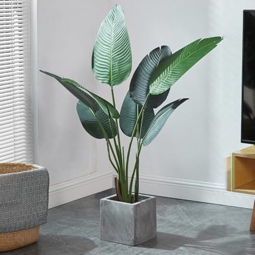 HGJH 人工観葉植物 フェイクグリーン 人工観葉植物 リアル 大型 鉢植え 120cm インテリア グレー*方形鉢付き おしゃれ お祝い 観葉植物 玄関 室内用 バナナの葉 フェイクツリー フェイク植物 屋内 屋外 家庭 オフィス 庭用 モダンな装飾 世