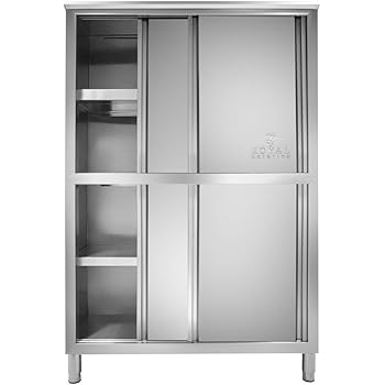 Royal Catering Armoire En Inox Rangement Cuisine Rcge 120 50x118x180 5cm 4 Etageres 4 Portes Coulissantes Pieds Reglables Inox Amazon Fr Cuisine Maison