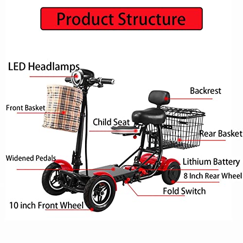 Roblux Mobility Scooter, 4 Wheeled Folding Electric Scooter 350W Motor Portable Power Travel Scooters 3 Speed Adjustment For Elderly Disabled Adults #TOP6