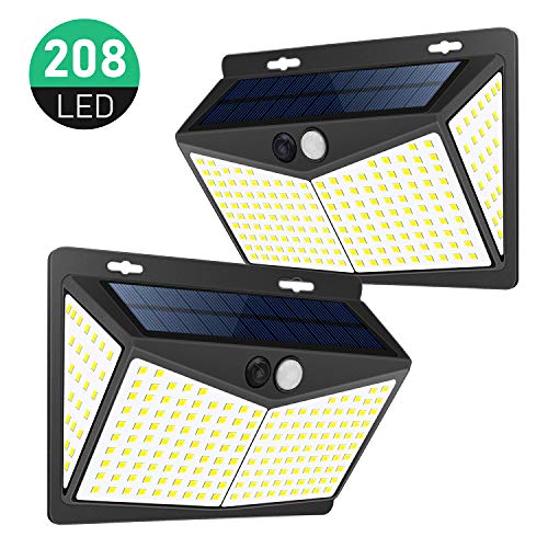 208LED Solar Motion Sensor Light Outdoor,3 Modes Wireless Super Bright Waterproof Solar Flood Night Lights with 270°Wide Angle for Patio Yard Deck Stairway Garden Walkway(2pack)