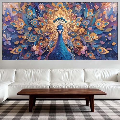 Diamond Painting Kit Completo, Diamond Painting Adultos Grande Tamaño 40x100cm, DIY Pavo Real Pintura de Diamantes, Cuadros con Diamantes Punto de Cruz de Mosaico, Decoración Salón (Retro) QL-674