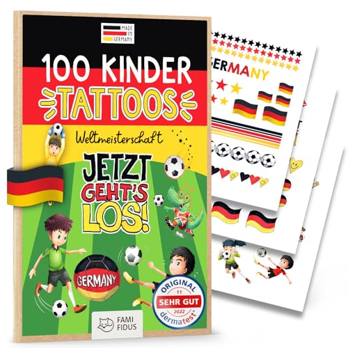 Famifidus 100 hautfreundliche Fußball Tattoos I Dermatologisch SEHR GUT I Kindertattoos MADE IN GERMANY I Deutschland Tattoos Kinder I Deutschland Fanartikel I Fußball Tattoos