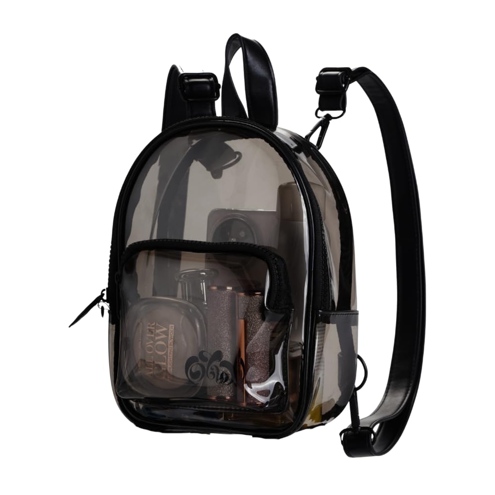 OTW Anti-Theft Black Clear Transparent Small Mini Backpack Convertible Straps Crossbody for Raves Stadium Festival Concert (Mini - Black)