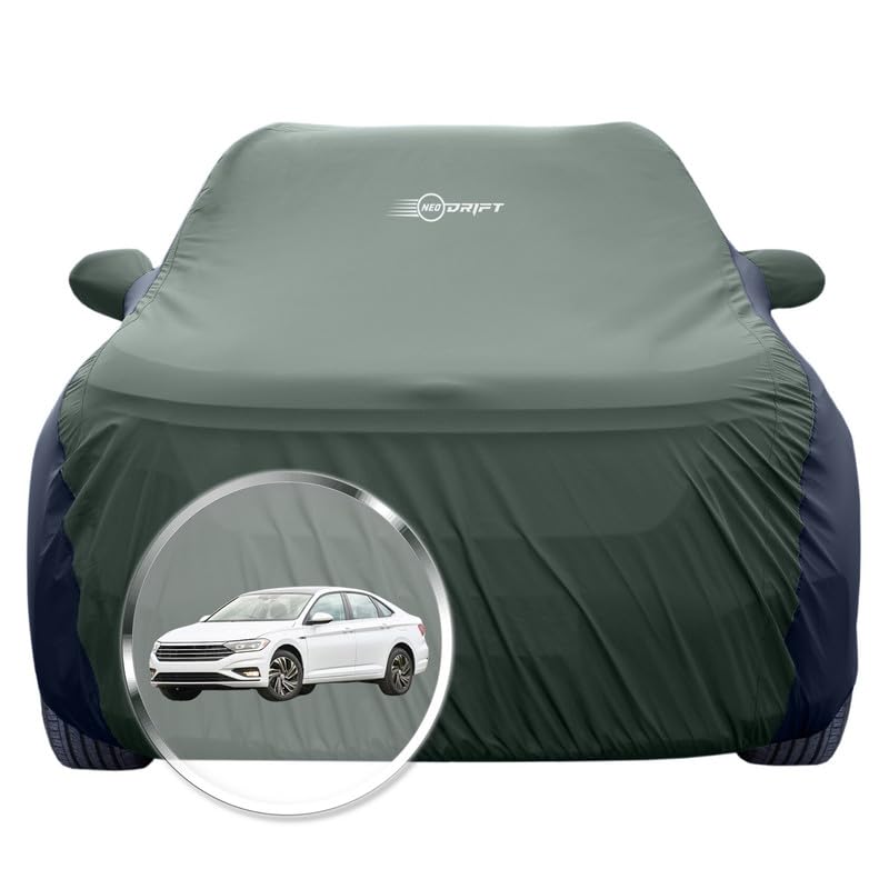 Image of NEODRIFT 'SuperTech' Car Cover for Volkswagen Jetta (100% Water-Resistant, All Weather Protection, Tailored Fit, Multi-Layered & Breathable Fabric) (Colour: L.Green+Black)