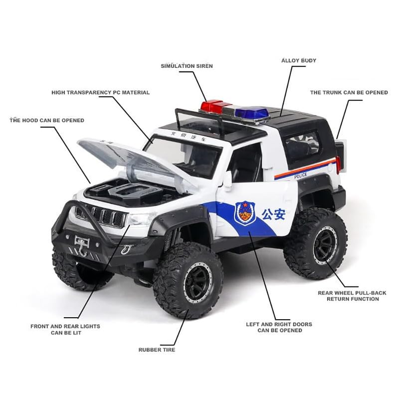 Image of Kids Model 1:32 Police Jeep Die Cast Metal Car Pull Back Action Opening Doors with Realistic Engine Sound Lights Toy Car Gift for Boys - Multi