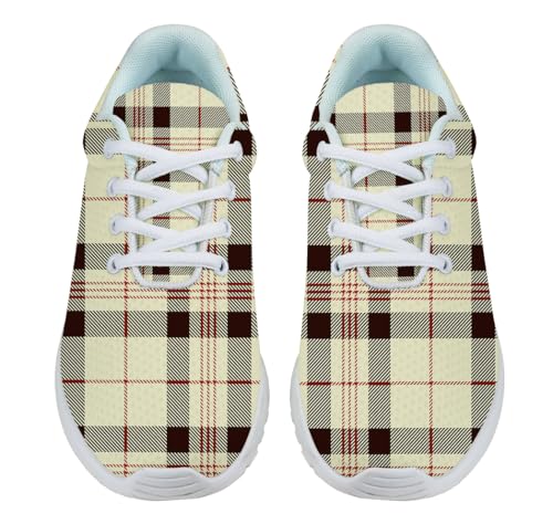 Buffalo Plaid Beige Shoes for Women Men Trail Running Casual Fashion Sneakers Slip-on Tennis Shoes