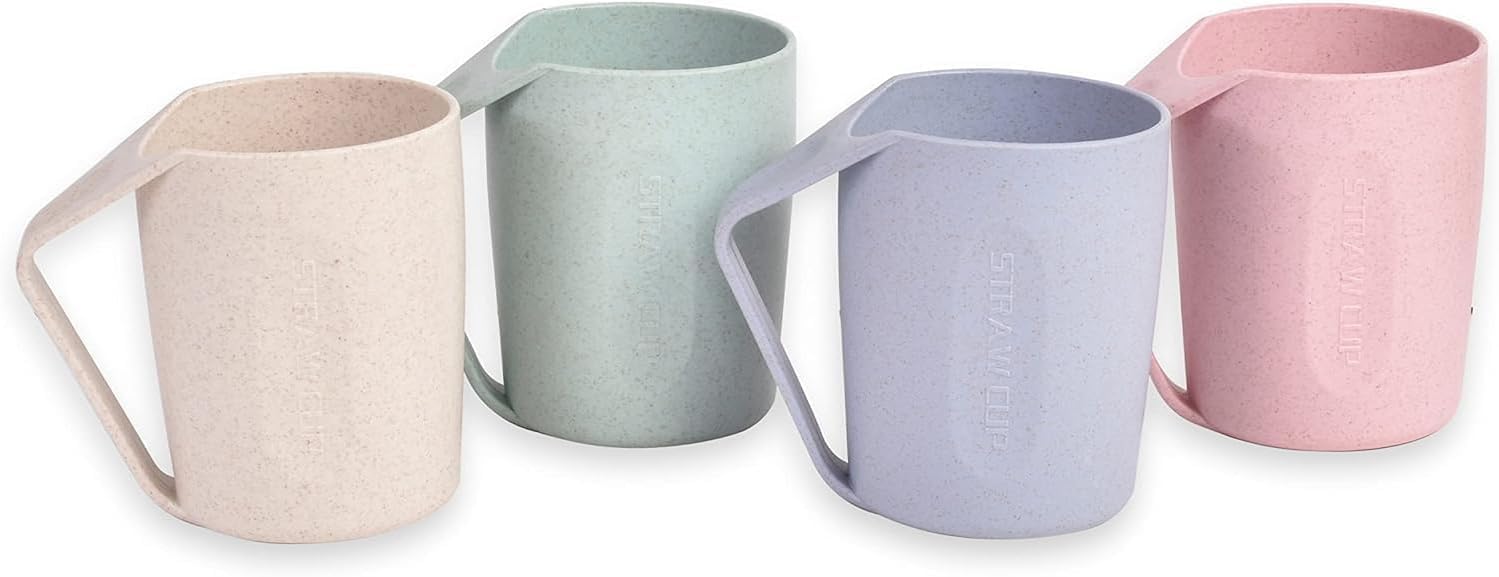 4 Pack Wheat Straw Mugs, Unbreakable Coffee Mugs, 13.5 oz Biodegradable Mug Set, Retro Eco-friendly Wheat Straw Lightweight Cup for Water, Coffee, Milk, Tea