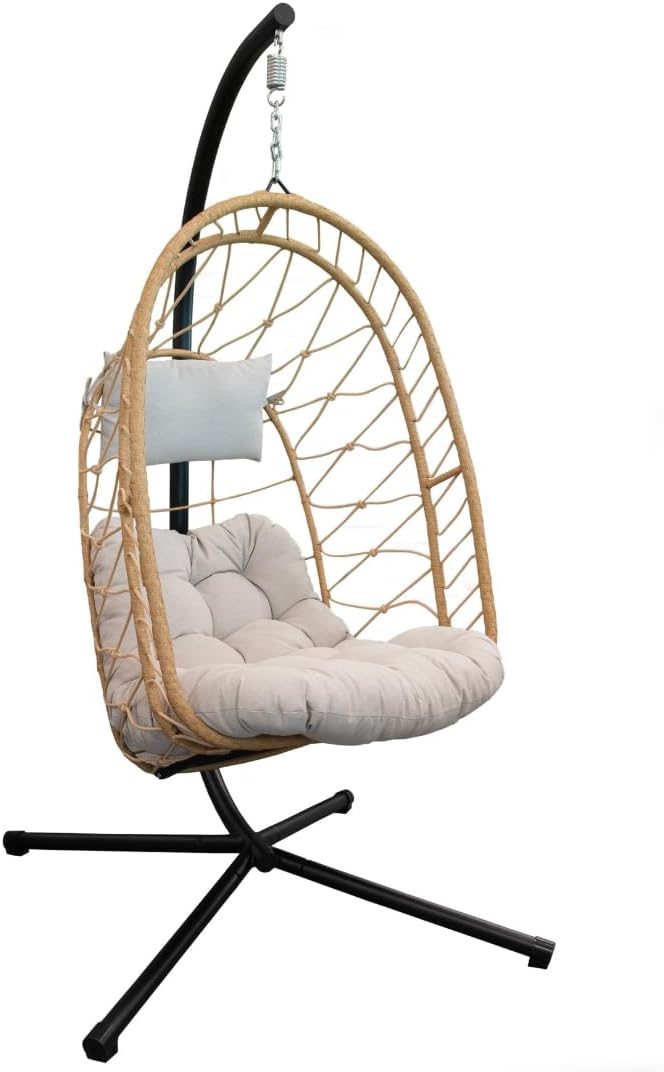 Deluxe Nest Chair with Steel Stand & GeoBella Plush Outdoor Cushion Accomodates 250lbs - Cappuccino
