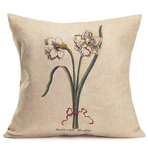 Smilyard Set Of 4 Vintage Farmhouse Decorative Throw Pillow Covers Leaf Floral Tulip/Daffodil/Irises Couch Throw Pillowcase Cotton Linen Cushion Cover For Garden Home18X18 Inch (Spring Floral 4Ps) #TOP4