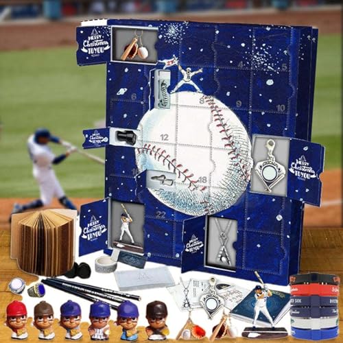 Baseball Adventskalender 2025, 24 Tage Baseball Set mit Adventskalender, 24 Tage Weihnachten Countdown Adventskalender für Kinder Teen Jungen Baseballs Liebhaber (Blau)