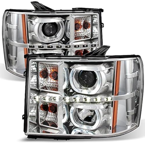 AKKON - For GMC Sierra Pickup Chrome Clear Exclusive Halo Projector Ultra Bright SMD DRL LED Headlights Lamps