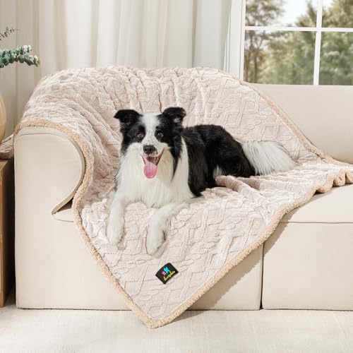 Image of Luciphia Waterproof Pet Blanket, Liquid Pee Proof Dog Blankets for Sofa Bed Couch, Reversible Sherpa Fleece Furniture Protector Cover for Small Medium Large Dogs Cats,Beige-Thicken Large(65 inch x 57 inch)
