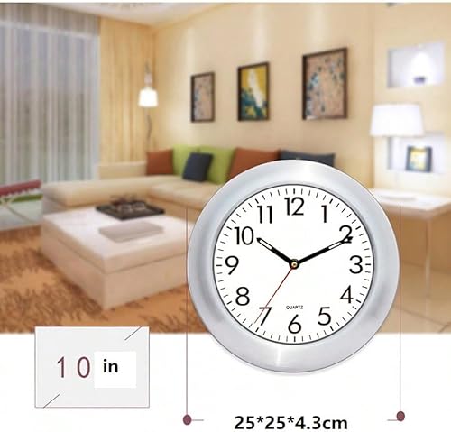 Miniatura 6 de Reloj de pared moderno, 10.0 in de diámetro, marco de aluminio cepillado, esfera blanca