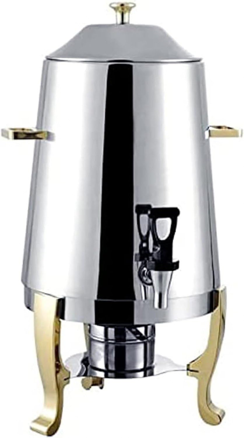 Dispensador de Bebidas Calientes 13L, Acero Inoxidable con Acabado Cromado, Mantiene el Calor con Mini Quemador, Ideal para Buffet y Restaurante, contenedor de, Gold