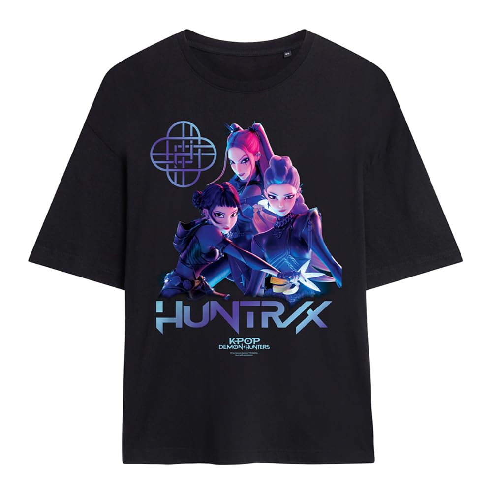 Kpop Demon Hunters Huntrix Demon Hunters Group Ladies Oversized T Shirt, Black, Medium