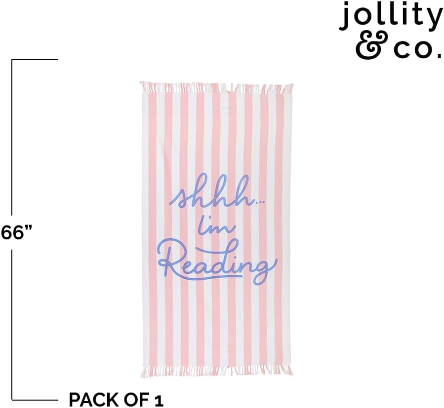 Jollity & Co. Book Club - Beach Towel - Pink & White Striped Design - Pack of 1 Towel - Beach Towel for Beach Days, Pool Days, Birthdays and Summer Celebrations