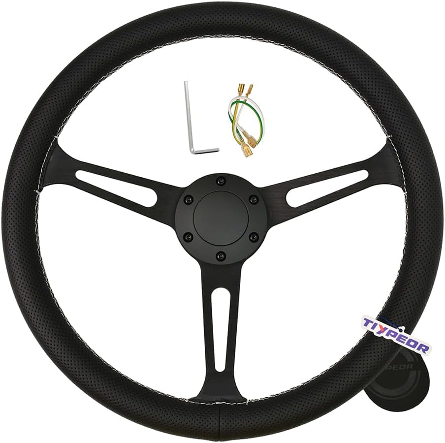 Universal Racing Steering Wheel Microfiber Leather 380mm 15" Drift Sports Flat Steering Wheel with Horn Button for Racing Sport Modified Sim Racing Gaming for Golf Boat