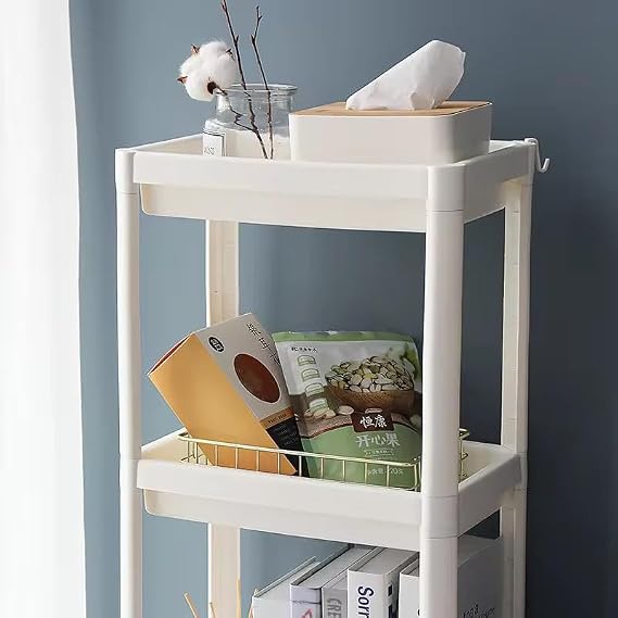 Orret Home 4 Tiers Snap-on Plastic Bathroom and Kitchen Organizer, Easy-to-Assemble 4 Tiers Shelf, Ideal for Use in the Kitchen and Bathroom, Durable Storage Solution (White)