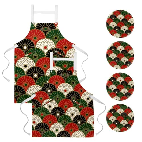 Tablier de serveuse pour bistrot bar et pâtisserie avec motif japonais