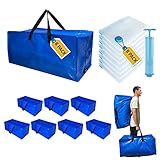 16 Pack Heavy Duty Extra Large Moving Bags with Backpack Straps & Large Vacuum Storage Bags Moving Supply Combo, Moving Totes with Handles & Zippers for Space Saving, Fold Flat, Includes Vacuum Bags