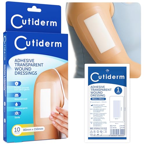 Cutiderm Large Adhesive Transparent Waterproof Wound Dressings 80mm x 150mm - Pack of 10 Dressings Plasters