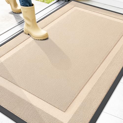 Image of OLANLY Front Door Mat Indoor Outdoor Entrance, Waterproof All-Season, All-Weather Doormat, Sturdy Natural Rubber, Low Profile, Easy Clean Patio Porch Entryway Mat, 47x32, Off-White