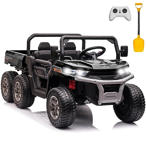 Image of sopbost 24V 6-Wheeler 4x75W 4WD Ride On Truck with Electric Auto Dump Bed 2 Seater Ride On Car with Remote Control 6 Wheels Side by Side Vehicle with EVA Tires Kids UTV, Black