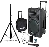  Ibiza Sound PORT15VHF-BT Altavoz 15\" Bluetooth con batería + Bolsa Protección + Soporte Tripode Pro