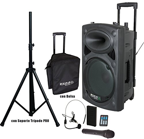 Ibiza Sound PORT12VHF-BT Altavoz 12" Bluetooth con batería + Bolsa Protección + Soporte Tripode Pro