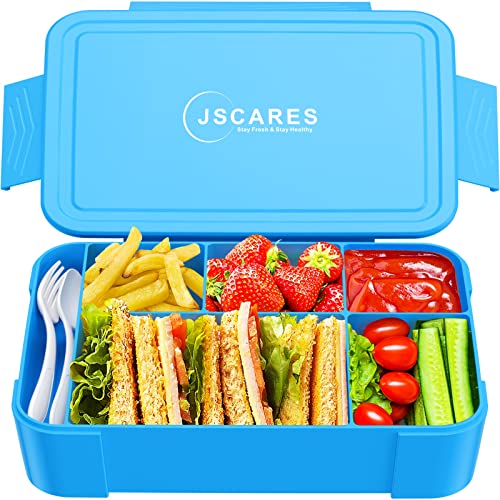 Jscares Bento Box, Lunch Box Kids, 1330Ml Bento Lunch Box Adults With 6 Compartment, Leakproof Lunch Box Containers, Kids Lunch Box Snack Containers, Bpa Free Microwave Dishwasher Freezer Safe (Blue) #TOP4