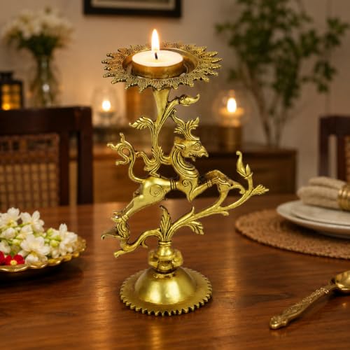 Image of ARTVARKO™ Brass Designer Candle Holder for Table Centrepiece Living Room Tibetan Nepali Dragon Tealight Holder Stand 9 Inch.
