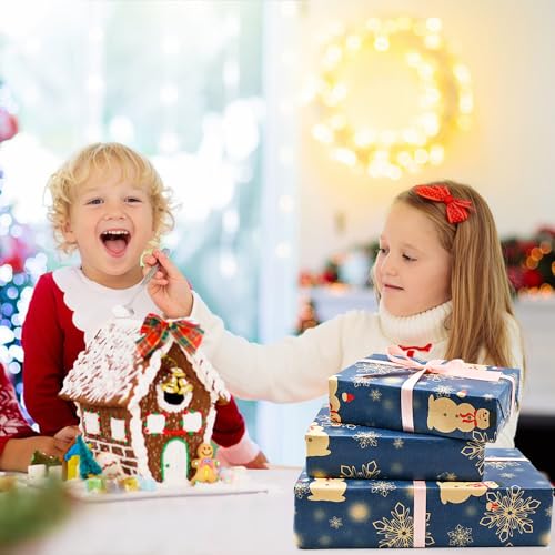 43cm*15m Christmas Wrapping Paper Roll Printed With Snowman and Snowflake,Blue Recyclable Wrapping Paper for Xmas Presents Birthday Party-snowman - Image 6