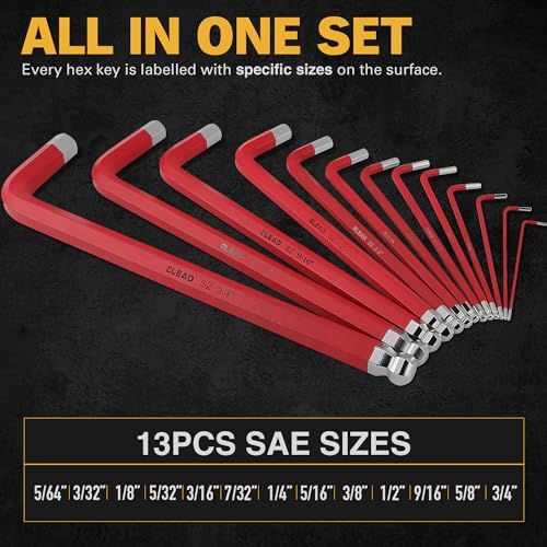 Image of ELEAD Jumbo Hex Key Allen Wrench Set | 13-Piece SAE 5 /64 inch-3 /4 inch | Long Ball End Durable S2 | 4 inch - 13.5 inch Long | Automotive | Mechanic | Furniture | Professional Grade Tools