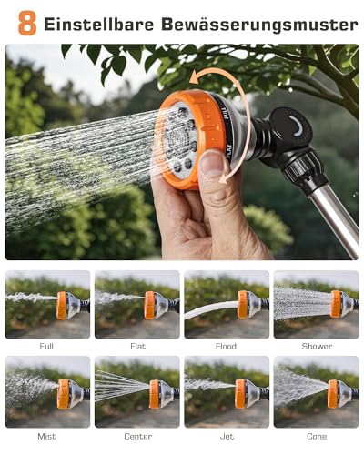 Unistyle Gießstab, Robuste Gartenbrause, 8 Strahlarten Giesstab mit Daumensteuerung, Handbrause zur Garten Bewässerung und Reinigung, Bewässerung Zauberstab für Blumenampeln und Sträucher