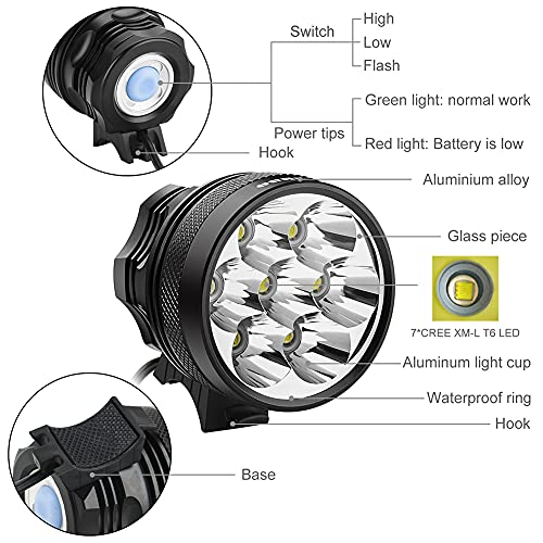 Weihao Bike Light, Waterproof Bicycle Headlight, Super Bright 10500 Lumen 7 Led Bike Headlight, 9600Mah Bike Front Headlight Rechargeable, Headlamp Flashlight, For All Bike Cycling Camping Outdoor #TOP1