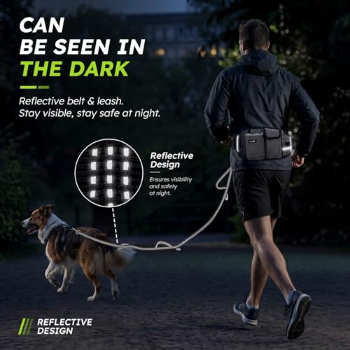 Miniatura 3 de Pecute Correa Running Perro Correa Manos Libres Para Perros Grande Proteger La Cintura Con Costuras Reflectantes, Cinturones De Cintura Ajustables, Endure 110kg Gris 2