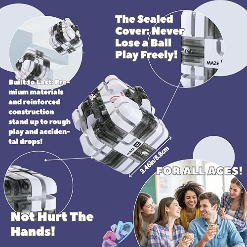 Wovnet 1 Sets Large Labyrinth 3D Maze Cube Puzzle Maze Game Gravity 3D Puzzle Cube Brain Teaser Ball Games for Kids Education Sensory Toys Gift for Adults (Classical,White) - Image 2