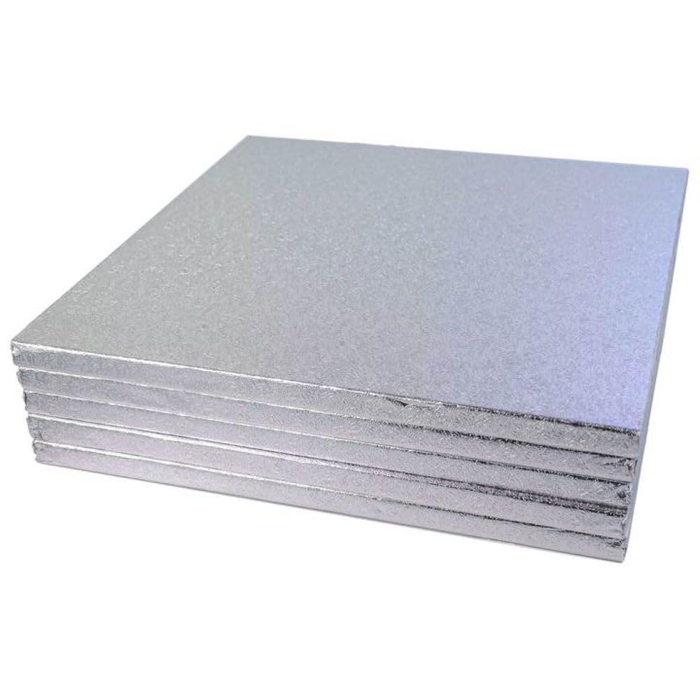 Doric Silver Large Square Cake Board Drum Approx 11" (280mm), 12mm Thick. Pack of 5