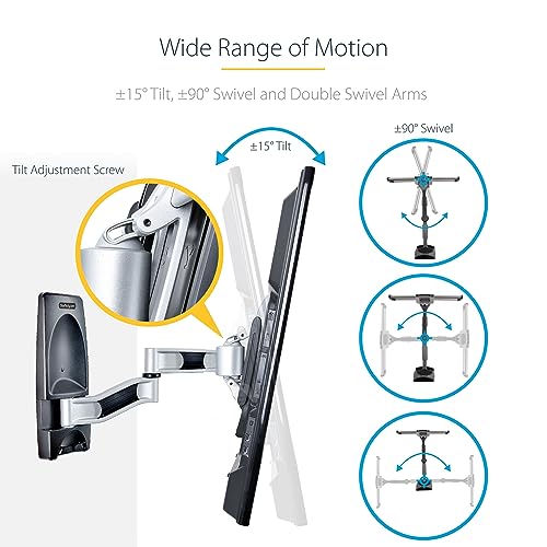 Startech.Com Supporto Tv Da Parete Articolato, Staffa Vesa A Muro Per Tv Da 26 A 65 Pollici/45Kg, Braccio Per Tv A Schermo Piatto O Curvo A Basso Profilo, Angolare/Retrattile (TV-WALL-MOUNT-65FS) - 4